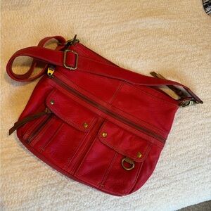Fossil Red Leather Crossbody Bag